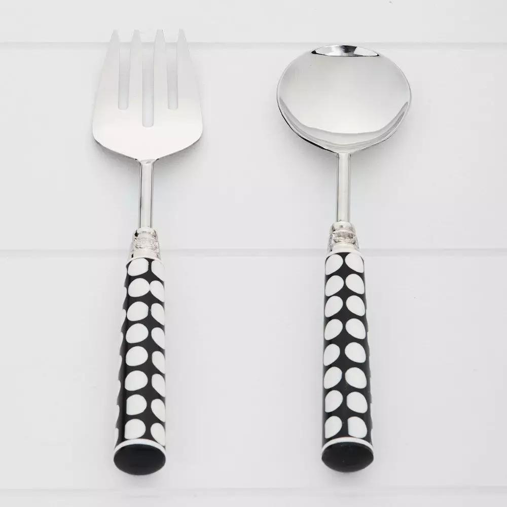 Cutlery | Corfu Salad Servers Black & White Cutlery Black & White