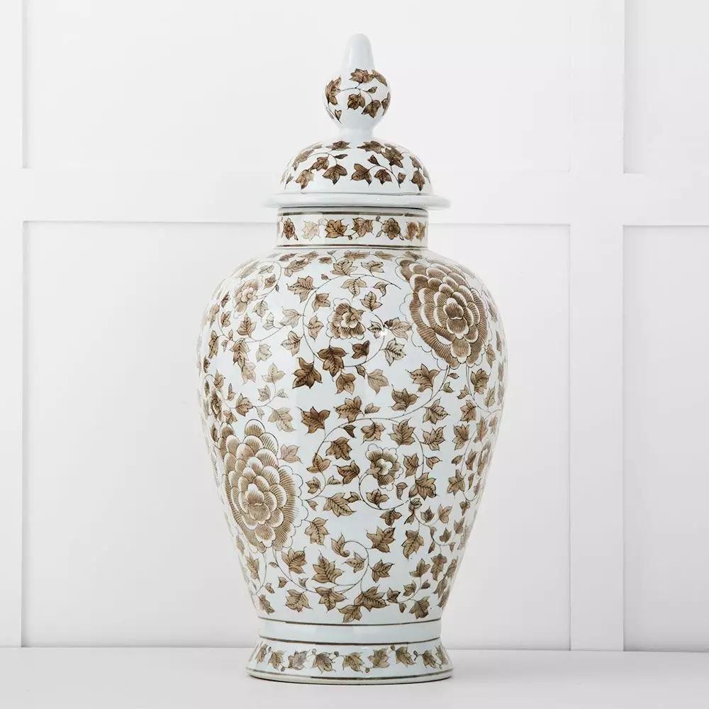 Decorative Accents | Blossom Ginger Jar Chestnut & White Decorative Accents Chestnut & White