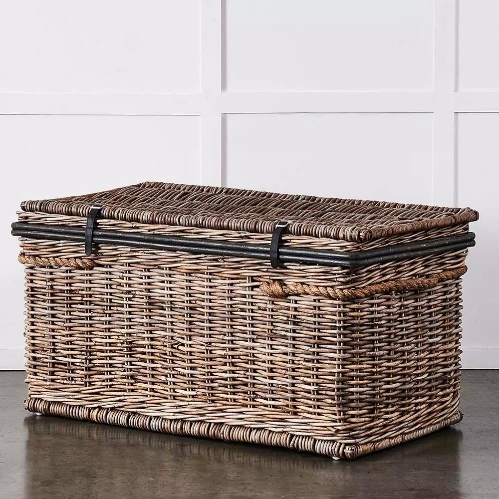 Hampers & Laundry | Kubu Divided Linen Hamper Aged Grey Baskets & Hampers Aged Grey