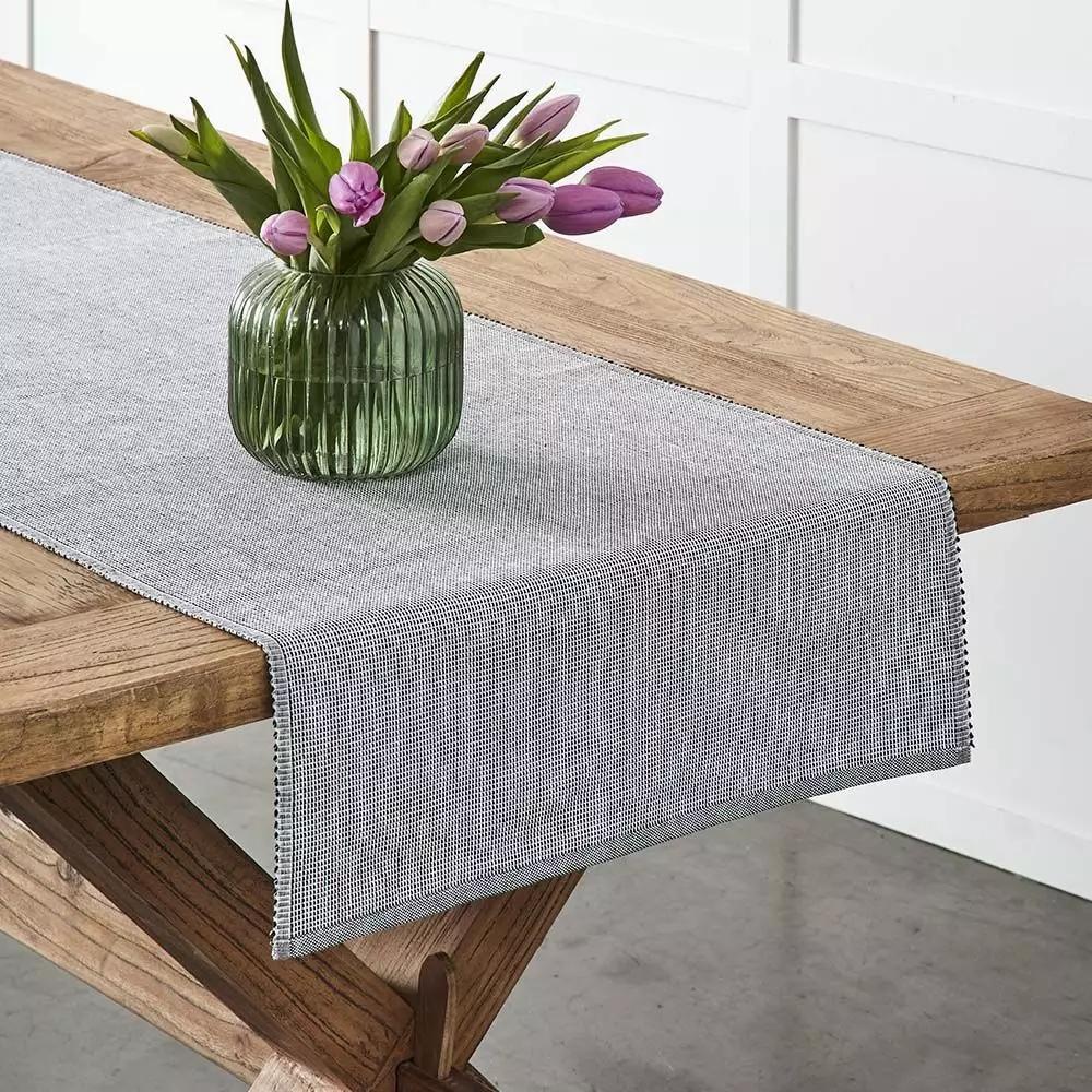 Napery | Henley Hatch Table Runner Black Dining Black