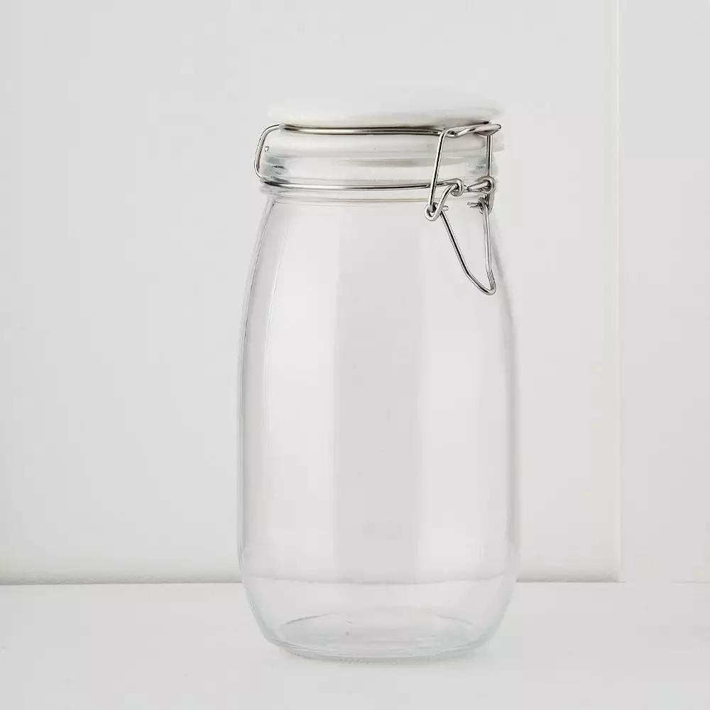 Storage | Larder Jar L Glass With White Lid Kitchen Glass With White Lid