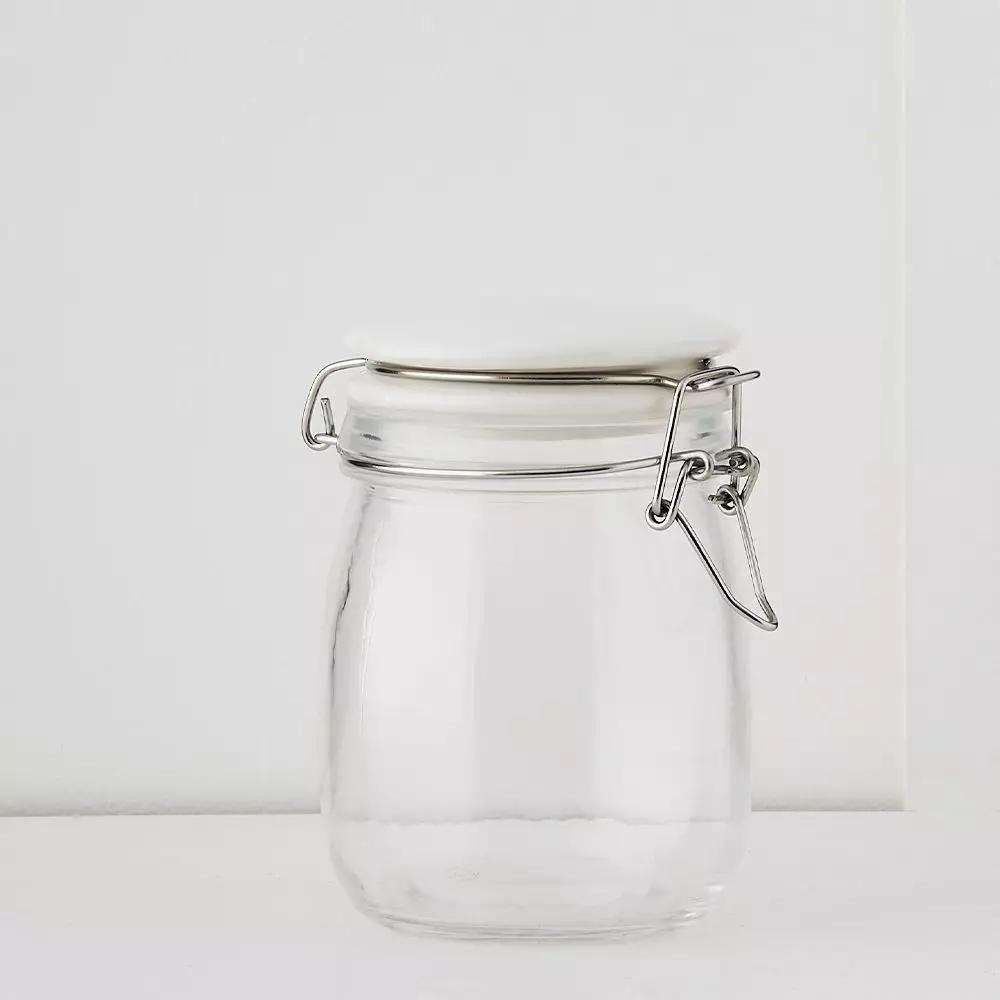 Storage | Larder Jar M Glass With White Lid Kitchen Glass With White Lid